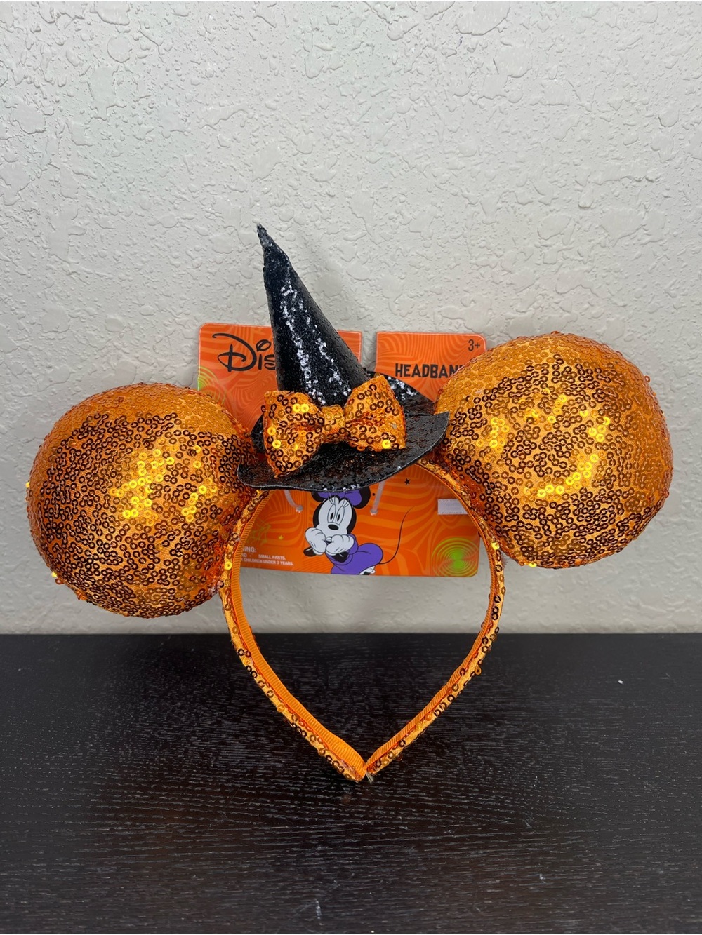 NEW Disney Halloween Minnie Mouse Orange Sequin Witch Hat Ears Headband